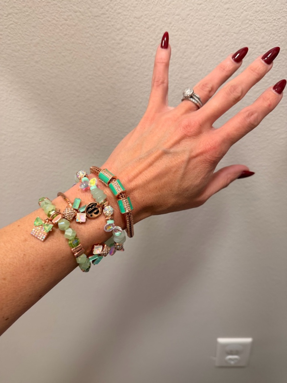 BOMB PARTY HOLIDAY STACK with Extra Bracelet! Rose Gold and Mint Green Layered